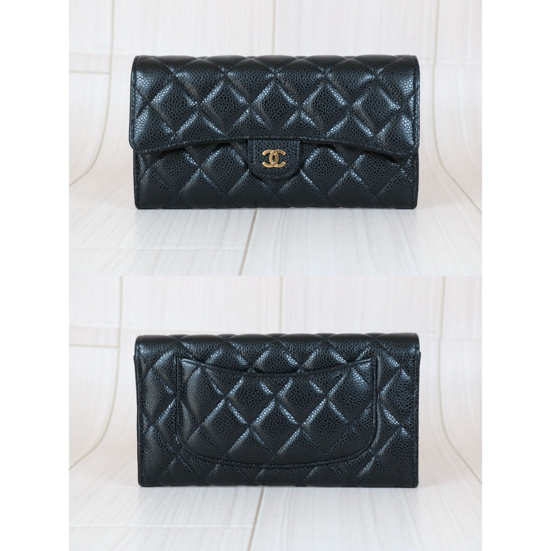 Very Good ( Rank A) ｜CHANEL Caviar Skin Black Long Wallet Made In 2019-2020 Year｜S24092601