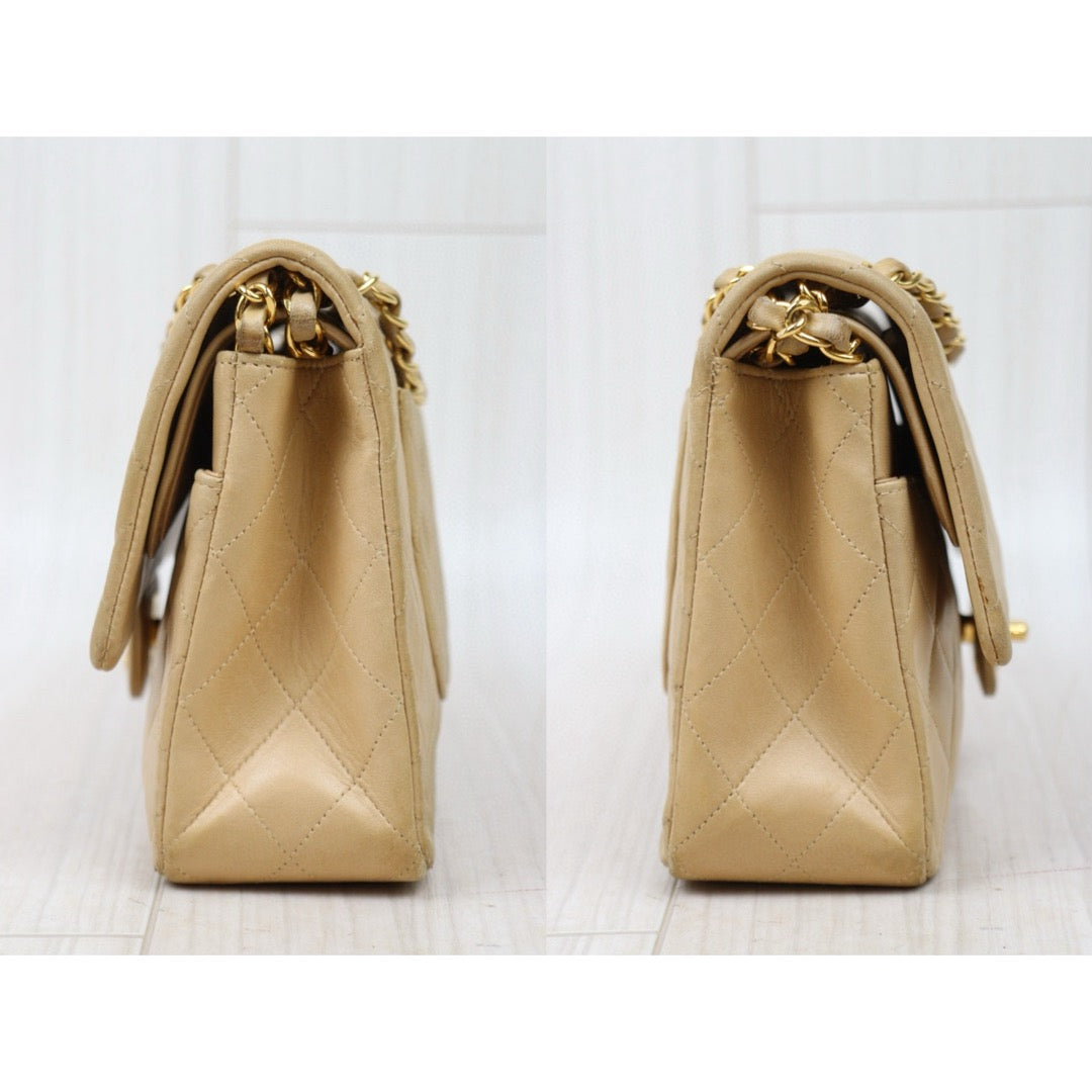 Good ( Rank AB)｜ CHANEL  Lamb Skin Beige Double Flap 25 Shoulder Bag Made in 1997-1999 Year ｜P25012204