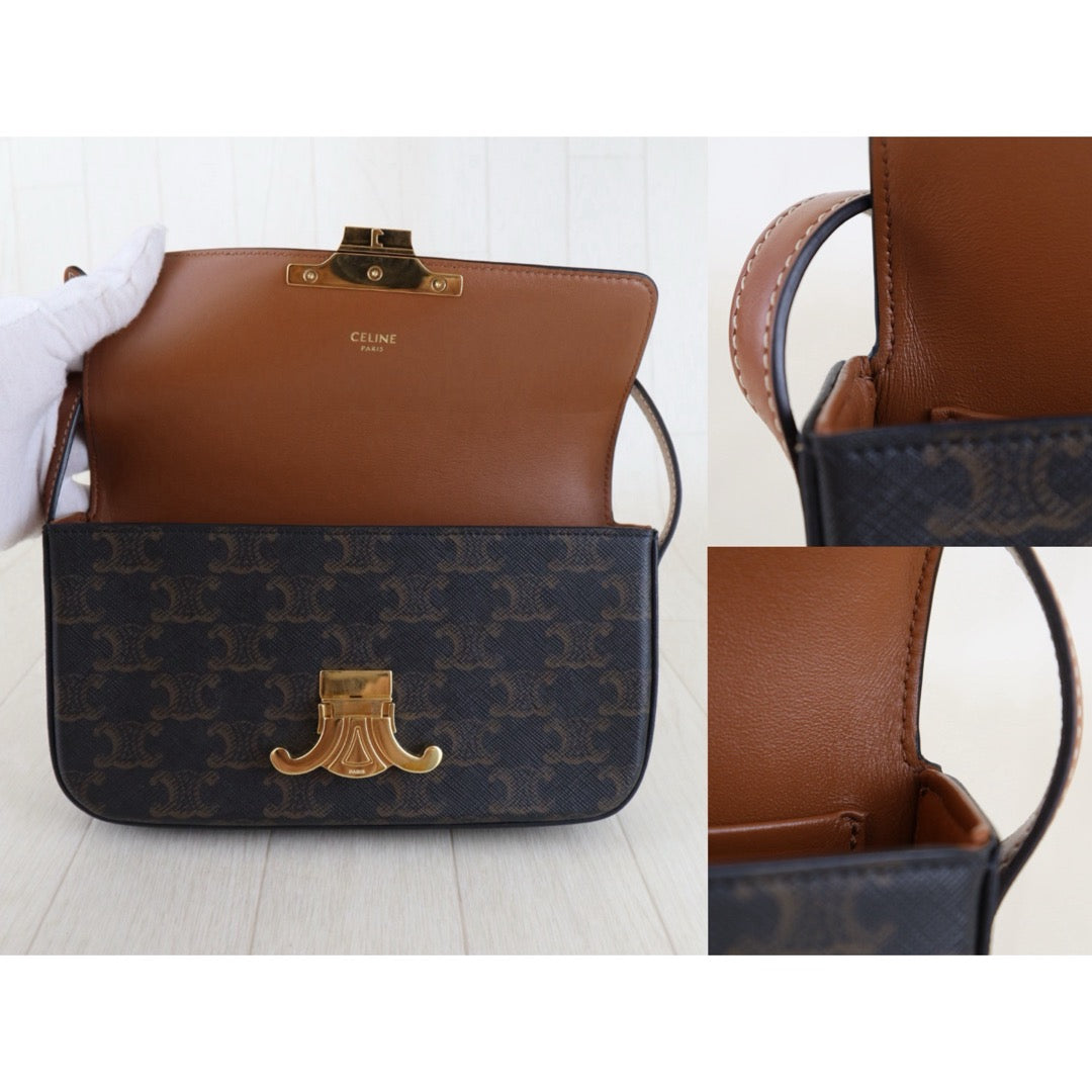 Very Good ( Rank A)｜ CELINE Macadam Triomphe Shoulder Bag  Golden Hardware｜S26012711