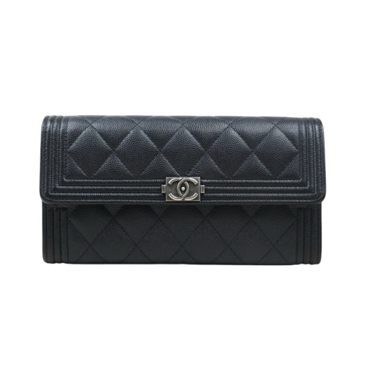 Good ( Rank AB)｜CHANEL Leboy Caviar Skin Black Long Wallet Made In 2018 Year｜24102416