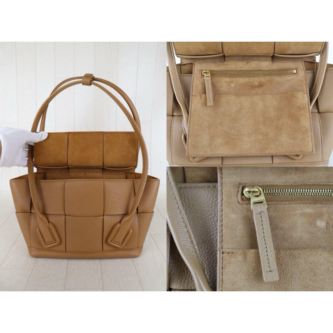 Include Entrupy Certificate of Authenticity｜Good ( Rank AB)｜ Bottega Veneta Arco 33 Calfskin Camel Shoulder Bag｜S26083012