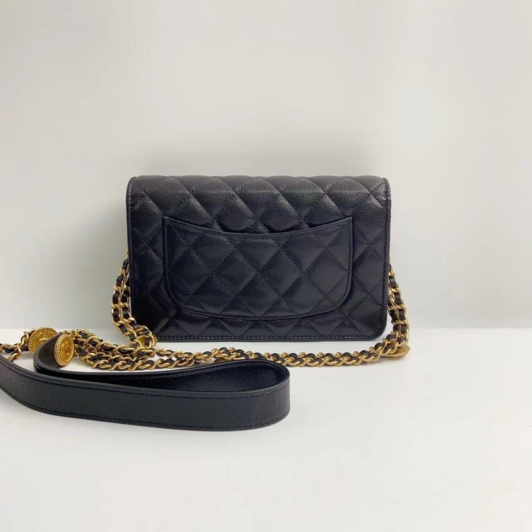 Chanel Coco Mark Lambskin matelasse Black Clutch Bag classic pouch W/box