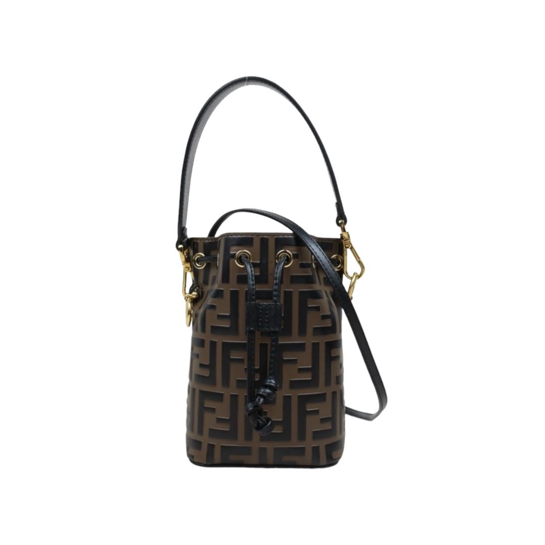 Good ( Rank AB)｜ FENDI Zucca Mini Mon Tresor Calf Leather Bucket bag Shoulder Bag Brown ｜V25102102