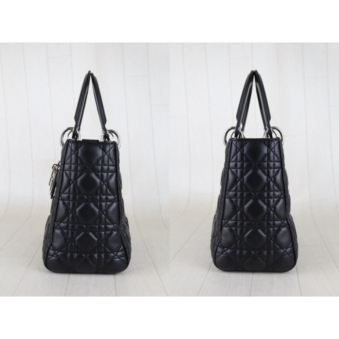 Very Good ( Rank A) ｜  Dior Lady Dior Lamb Skin 2WAY Handbag Shoulder Bag  Black  ｜S26012906