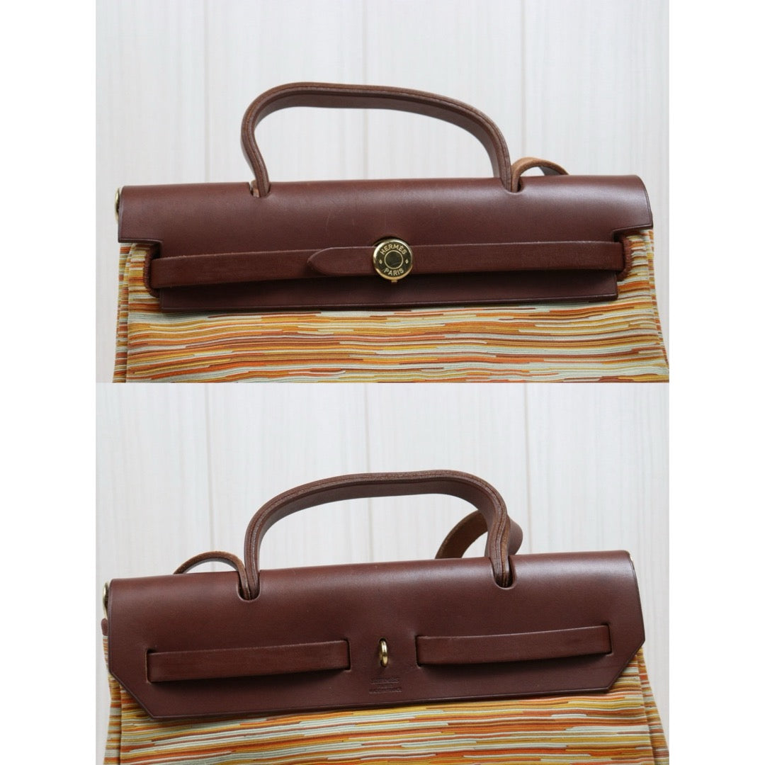 Include Entrupy Certificate of Authenticity｜Good ( Rank AB)｜ HERMES Vibrato and Leather Herbag PM □F Shoulder Bag  Made In 2002Year｜26051310
