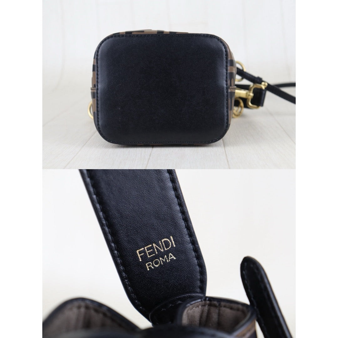 Good ( Rank AB)｜ FENDI Zucca Mini Mon Tresor Calf Leather Bucket bag Shoulder Bag Brown ｜S26010803
