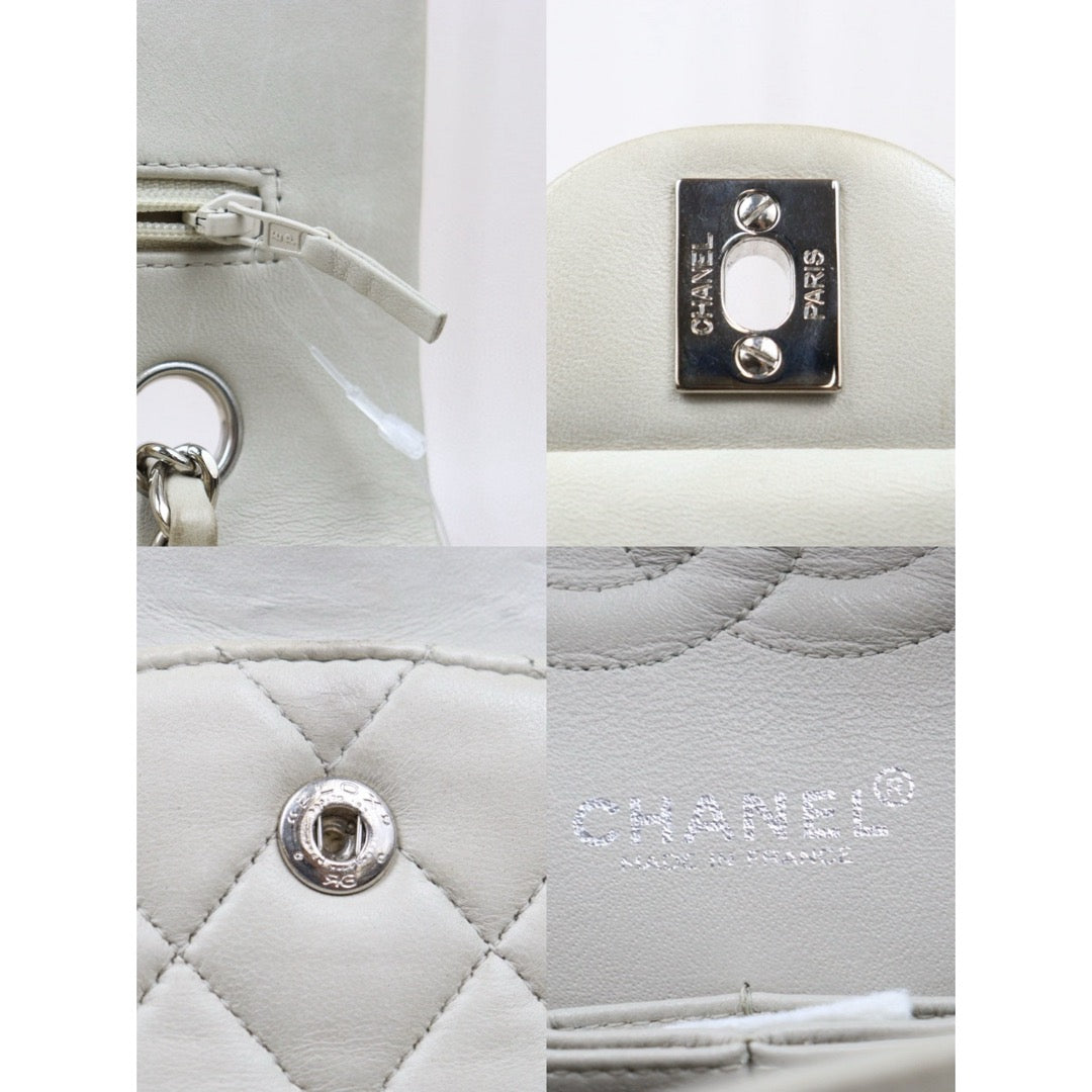 Good ( Rank AB)｜ CHANEL  Lamb Skin  Double Flap 25 Shoulder Bag Grey Made in 1997-1999 Year ｜P25012203