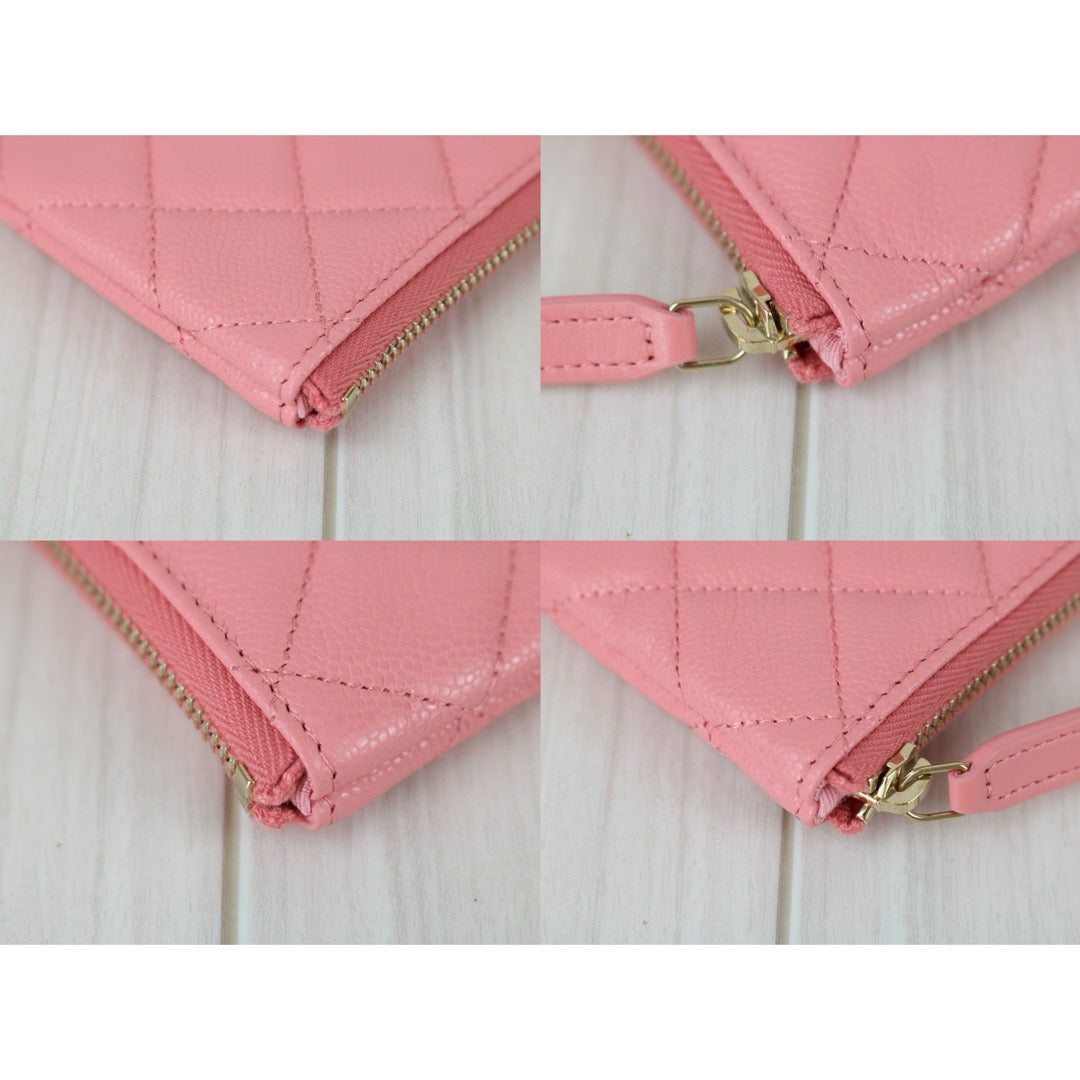Excellent（Rank SA）｜CHANEL Caviar Skin  Leather Calf Leather Card Holder Pink IC Chips Model｜S25042304