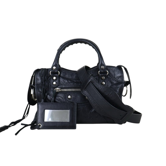 Include Entrupy Certificate of Authenticity｜Good ( Rank AB)｜Balenciaga Oiled Leather Gaint Classic mini city Handbag Shoulder Bag Black｜S26060115