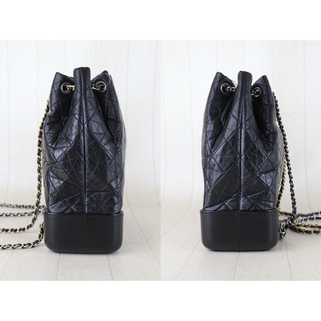 Include Entrupy Certificate of Authenticity｜Good ( Rank AB)｜ CHANEL Gabrielle Calfskin Chain Backpack MM Black Made In 2018-2019Year｜S26090733