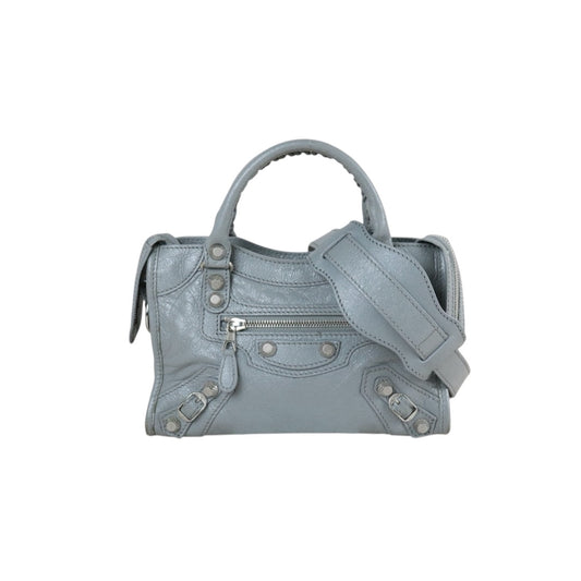 Include Entrupy Certificate of Authenticity｜Good ( Rank AB)｜Balenciaga Waxed Leather Gaint Classic Mini City Grey HandBag Shoulder Bag ｜S26072604