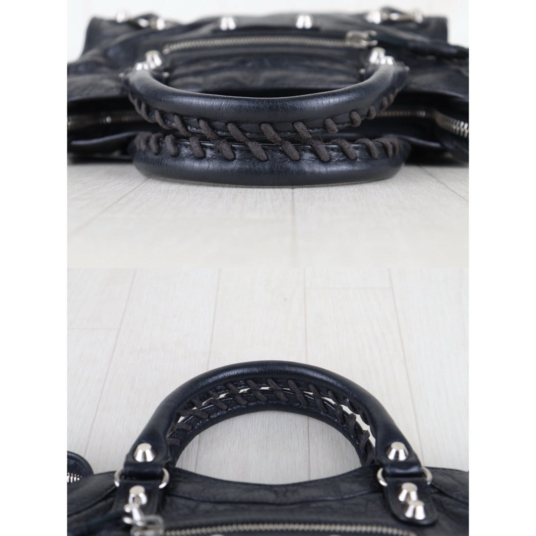 Include Entrupy Certificate of Authenticity｜Good ( Rank AB)｜Balenciaga Oiled Leather Gaint Classic mini city Handbag Shoulder Bag Black｜S26060115