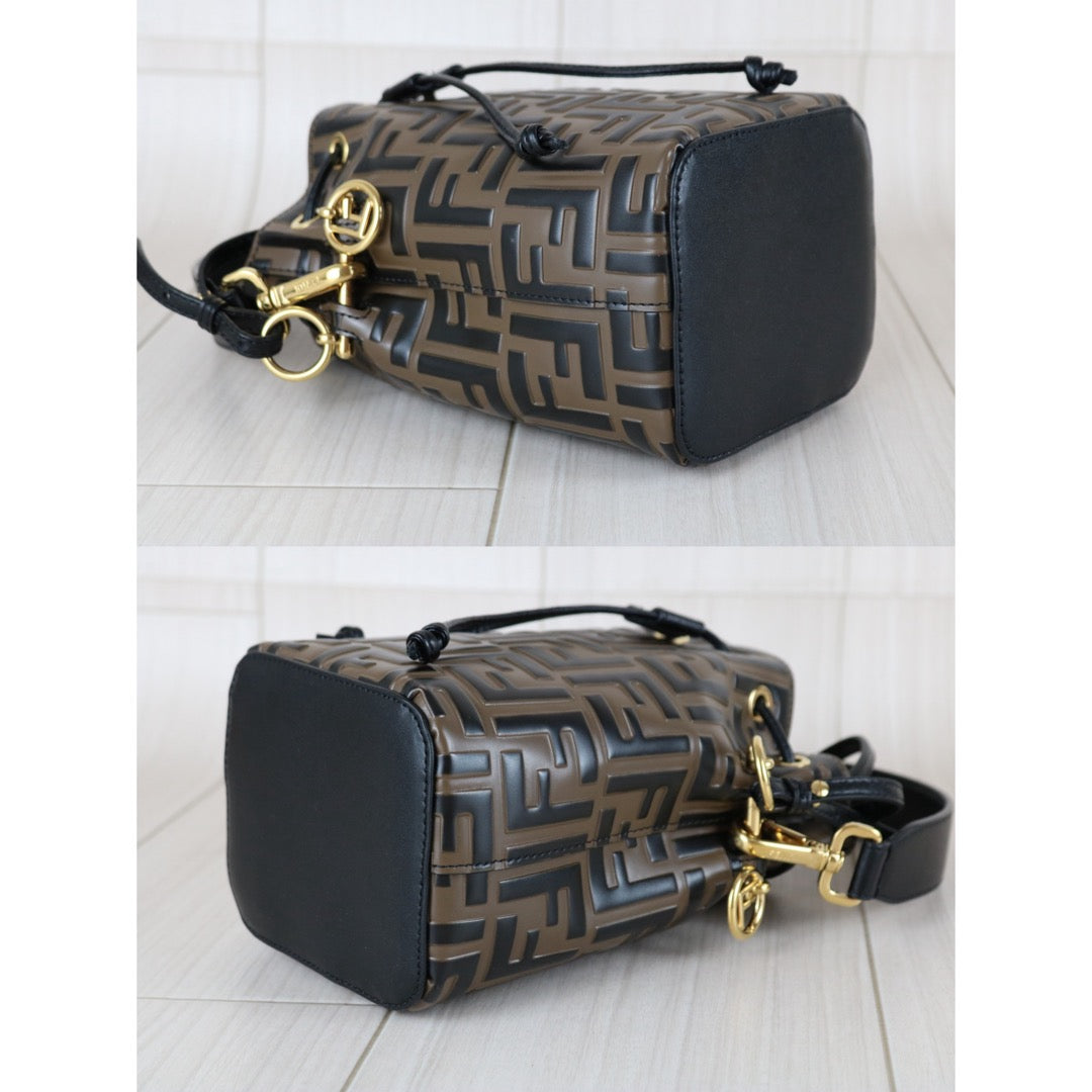 Very Good ( Rank A)｜ FENDI Zucca Calf Leather Mini Mon Tresor Bucket bag Shoulder Bag Brown ｜S25112303