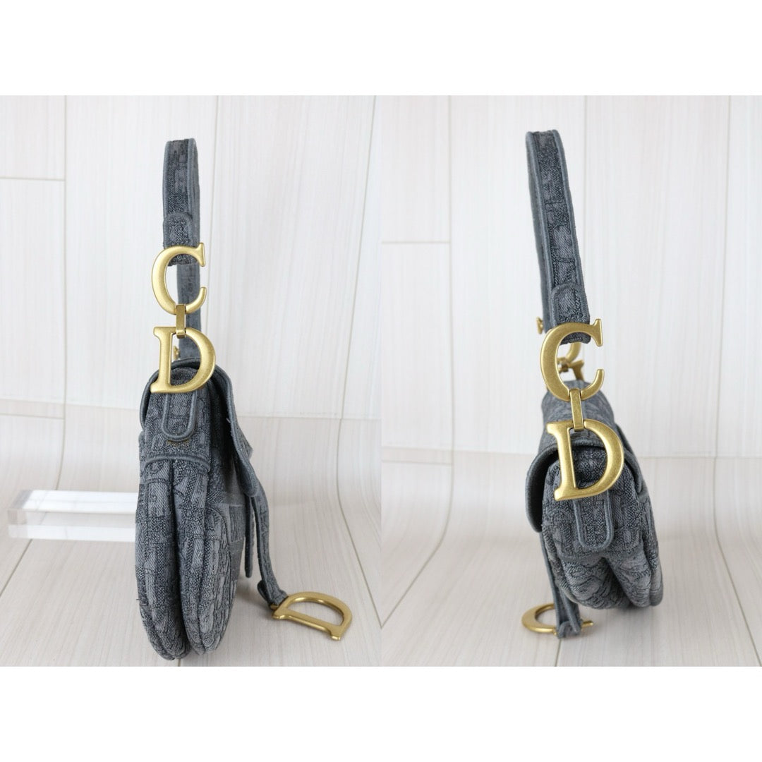 Very Good ( Rank A) ｜Dior Trotter Saddle Obique Gray Shoulder Bag Medium｜S25103005