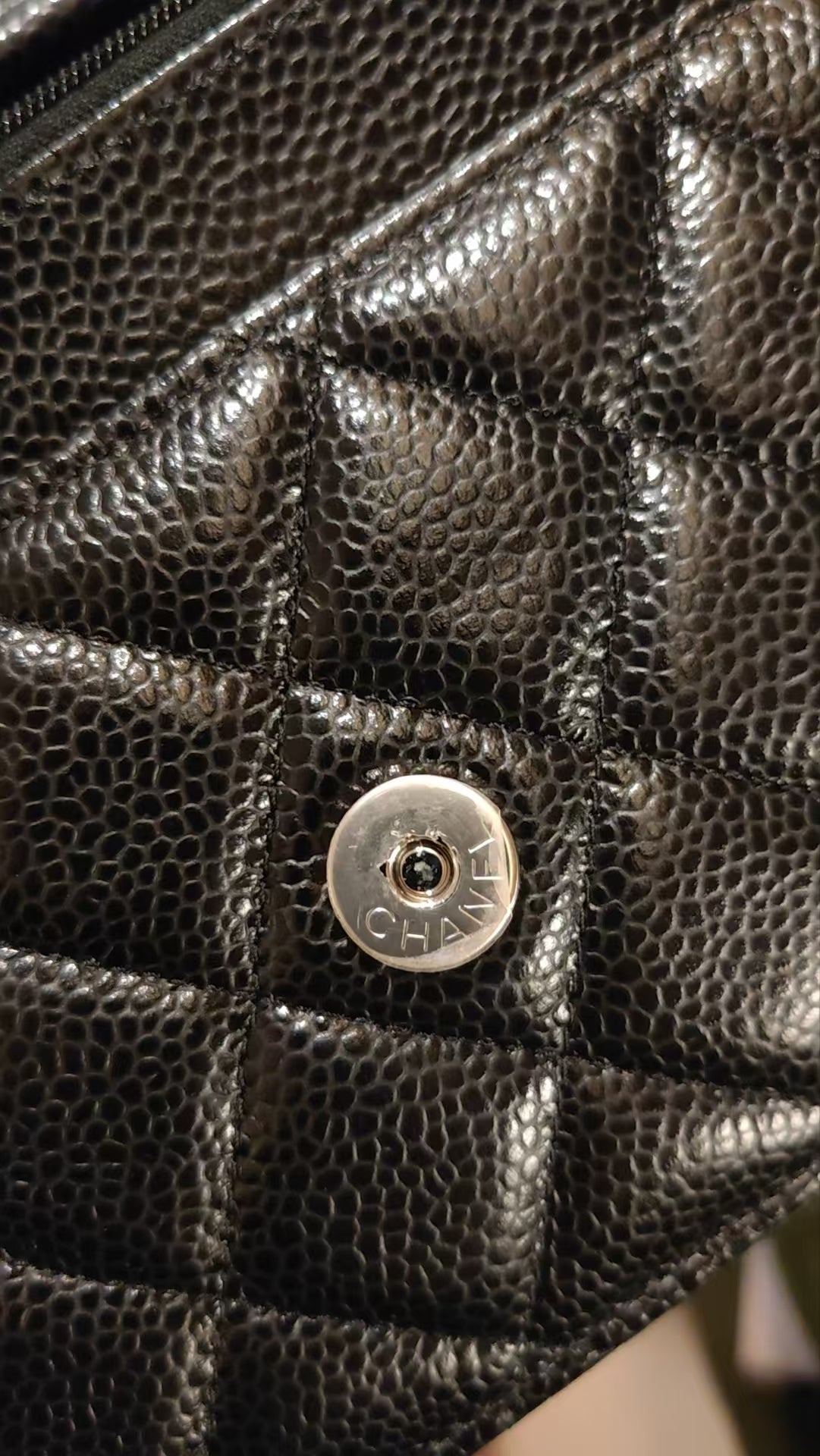 CHANEL Matelasse Caviar Skin Chain Wallet Black Silver Hardware Made in 2021-2022 Year