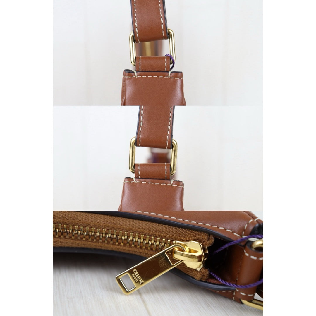 Include Entrupy Certificate of Authenticity｜Very Good ( Rank A)｜ CELINE AVA Macadam Triomphe Calf Leather Shoulder Bag Caramel ｜S26051508