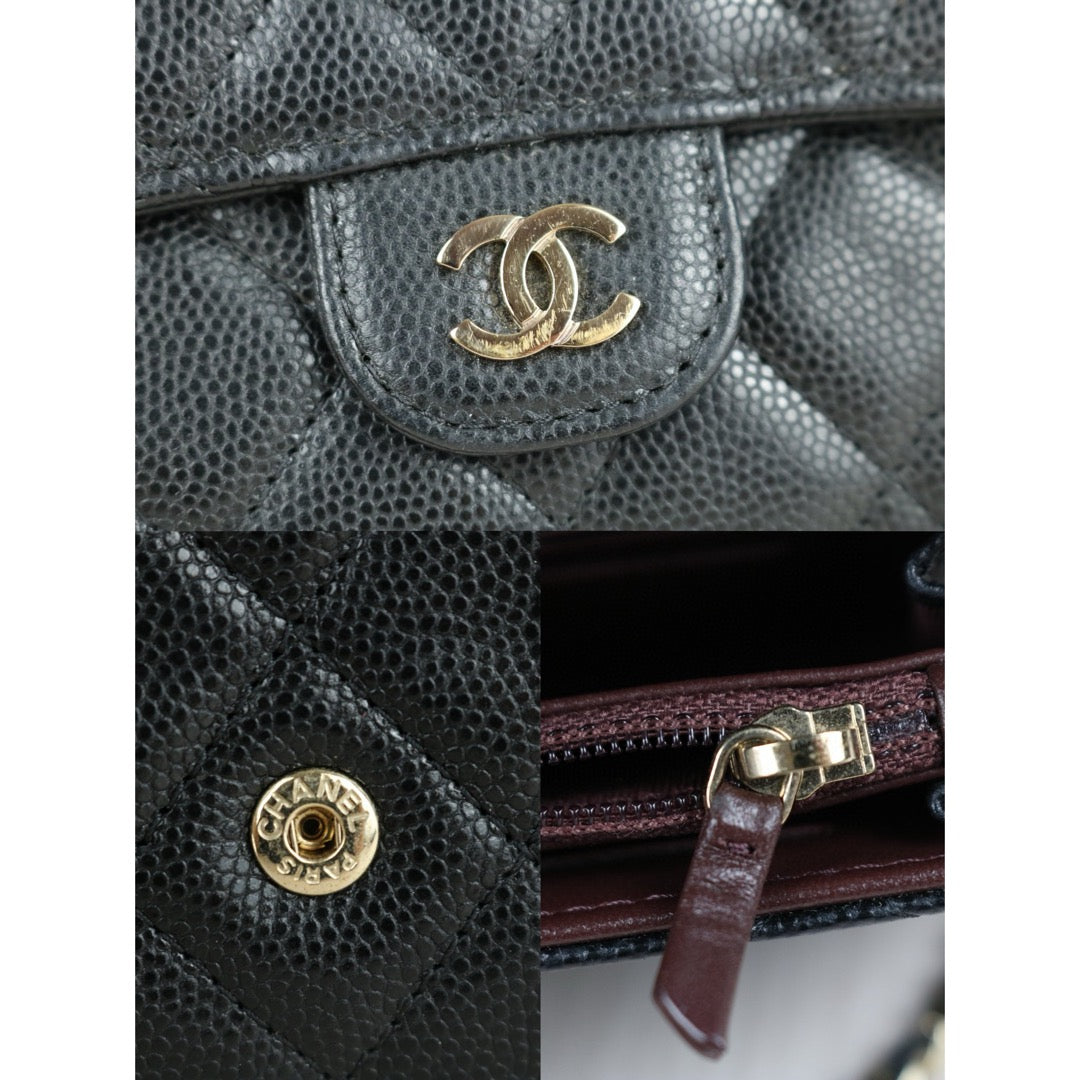 Very Good ( Rank A) ｜ CHANEL Caviar Skin Mini Chain Shoulder Bag Black Gold Hardware Made in 2018-2019 Year ｜R24111205