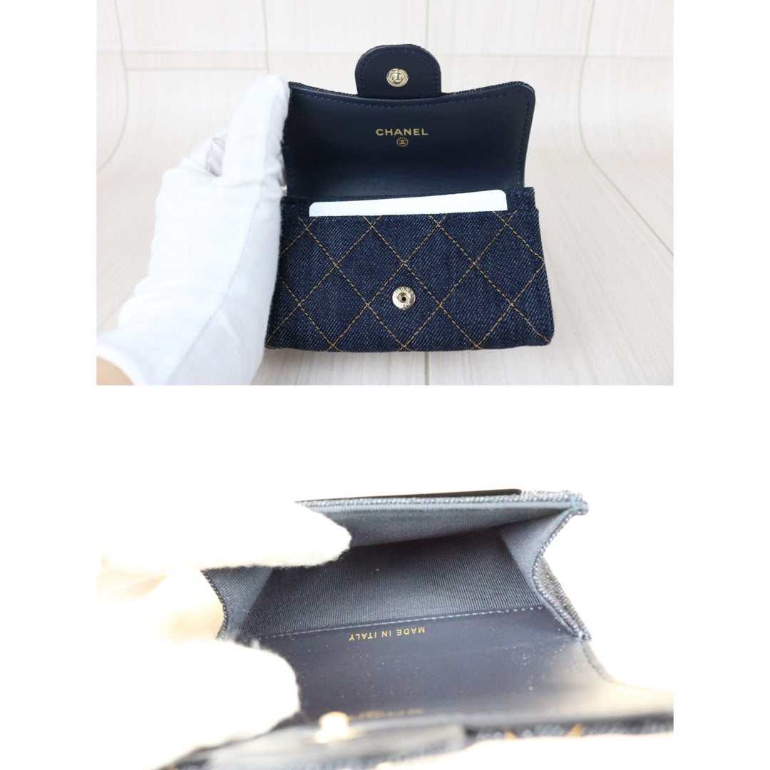 Include Entrupy Certificate of Authenticity｜Excellent（Rank SA）｜Full Set Chanel 26S Denim Classic Card Holder Dark Blue IC Chips Model｜X26041307