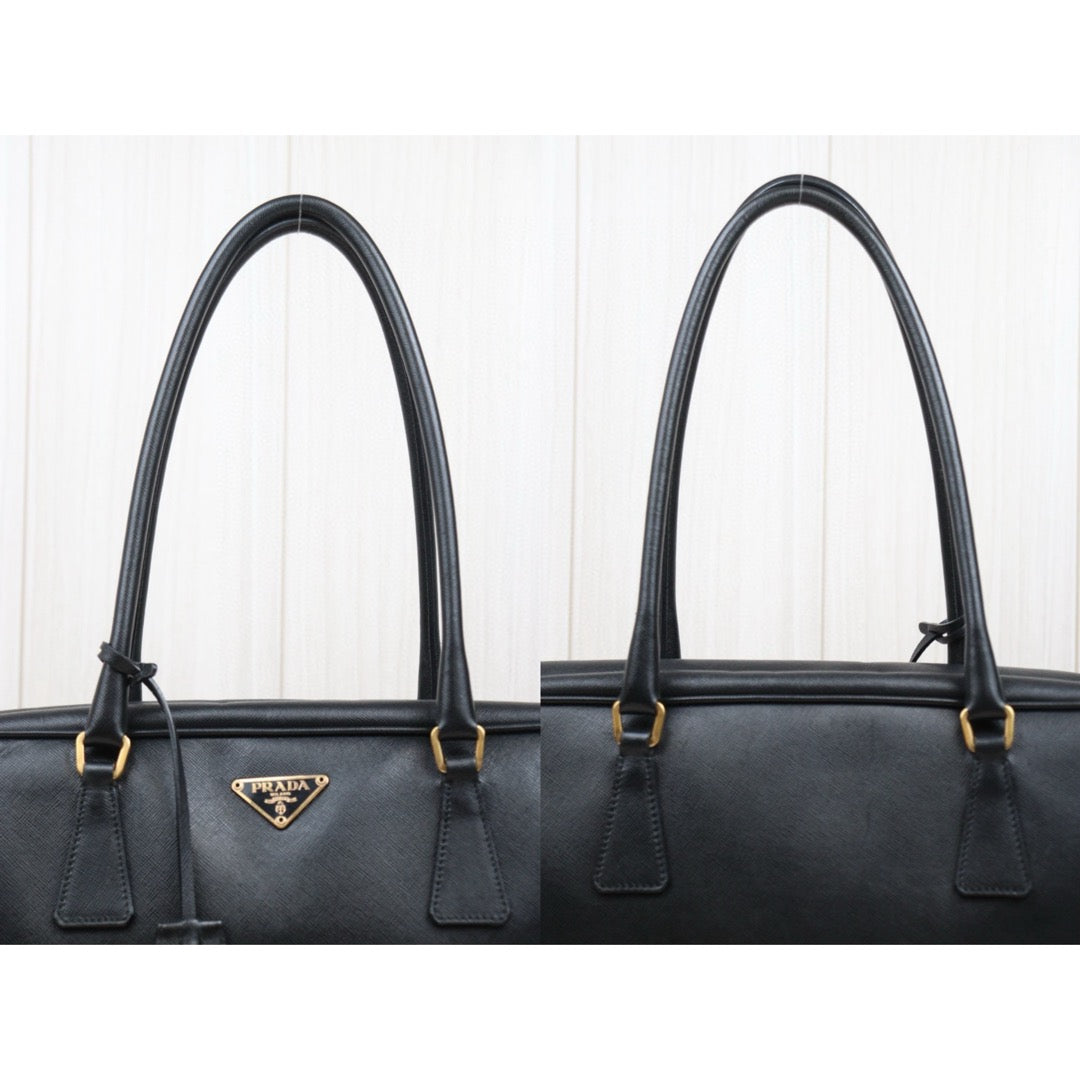 Good ( Rank AB)｜Prada Leather Saffiano Briefcase Handbag Gold Hardware Black｜V25050816