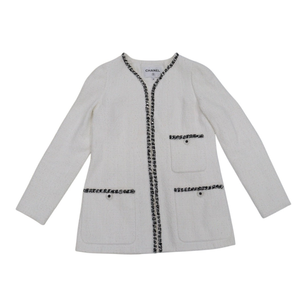 Very Good ( Rank A) ｜ CHANEL 22P Cotton Tweed White Coat 36 size  ｜W25102101