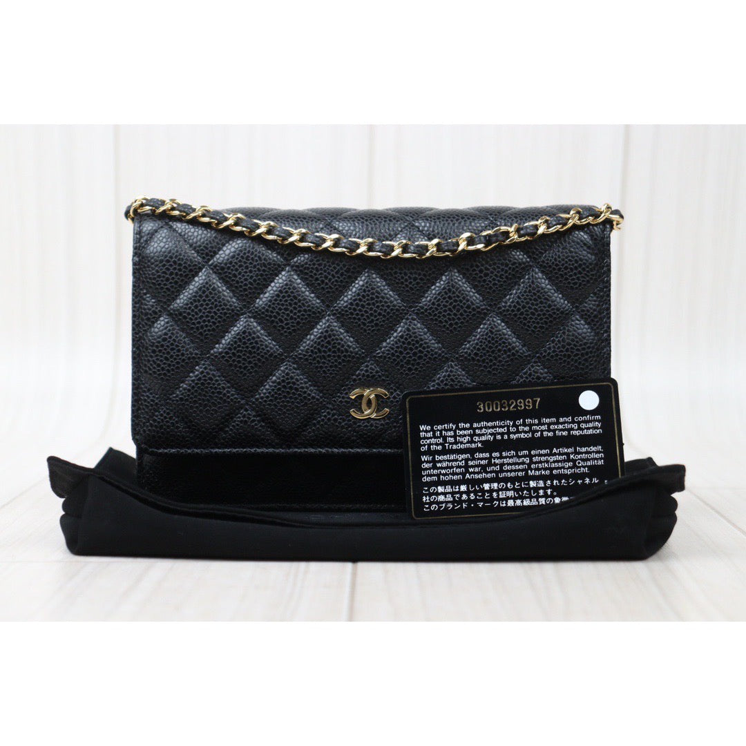 Rank SA｜ CHANEL Matelasse Caviar Skin Chain Wallet Black Gold Hardware Made in 2020-2021 Year ｜S24052208