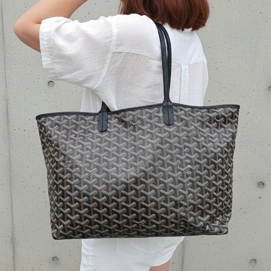 Include Entrupy Certificate of Authenticity｜Very Good ( Rank A)｜ Goyard Saint-Louis MM Tote Bag Black｜S25112911
