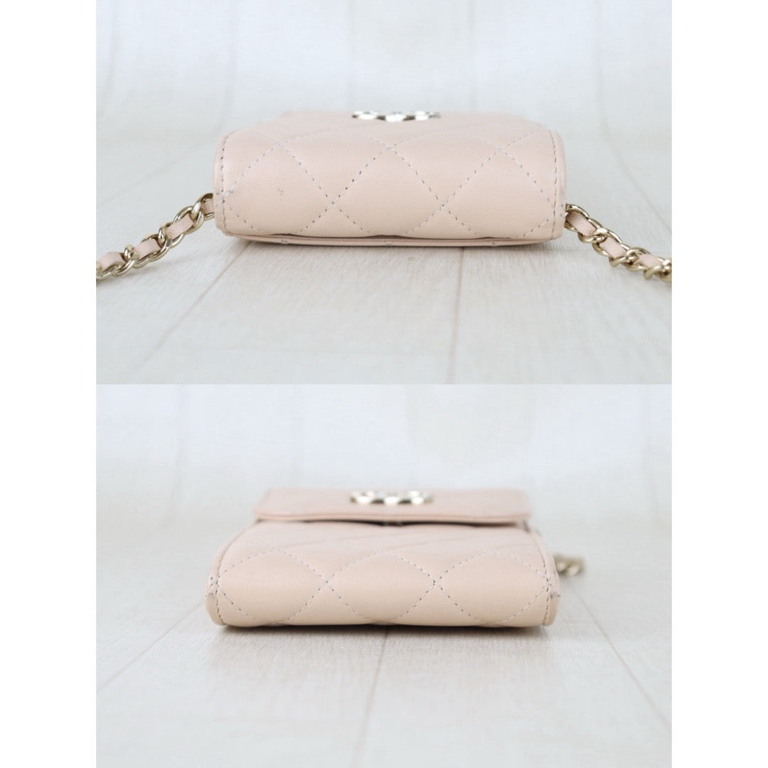 Include Entrupy Certificate of Authenticity｜Good ( Rank AB)｜CHANEL Lamb Skin  Flap Phone Holder Chain Shoulder Bag Beige Made In 2021-2022 Year｜S26090731