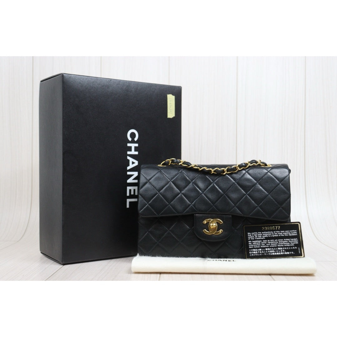 Include Entrupy Certificate of Authenticity｜Very Good ( Rank A)｜Full Set CHANEL Lamb Skin Matrasse Double Flap 23 Shoulder Bag Black Made In 1991-1994Year｜26030201