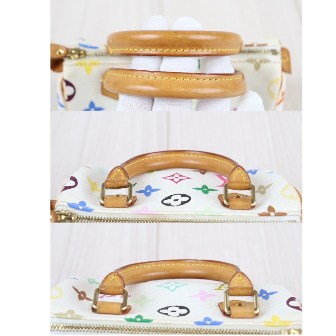 Rank AB ｜ LV Multi Monogram Mini Speedy White Handbag With Shoulderstrap｜23121914