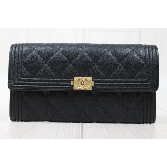 Very Good ( Rank A) |CHANEL Leboy Caviar Skin Black Long Wallet Made In 2019 Year|S25021008