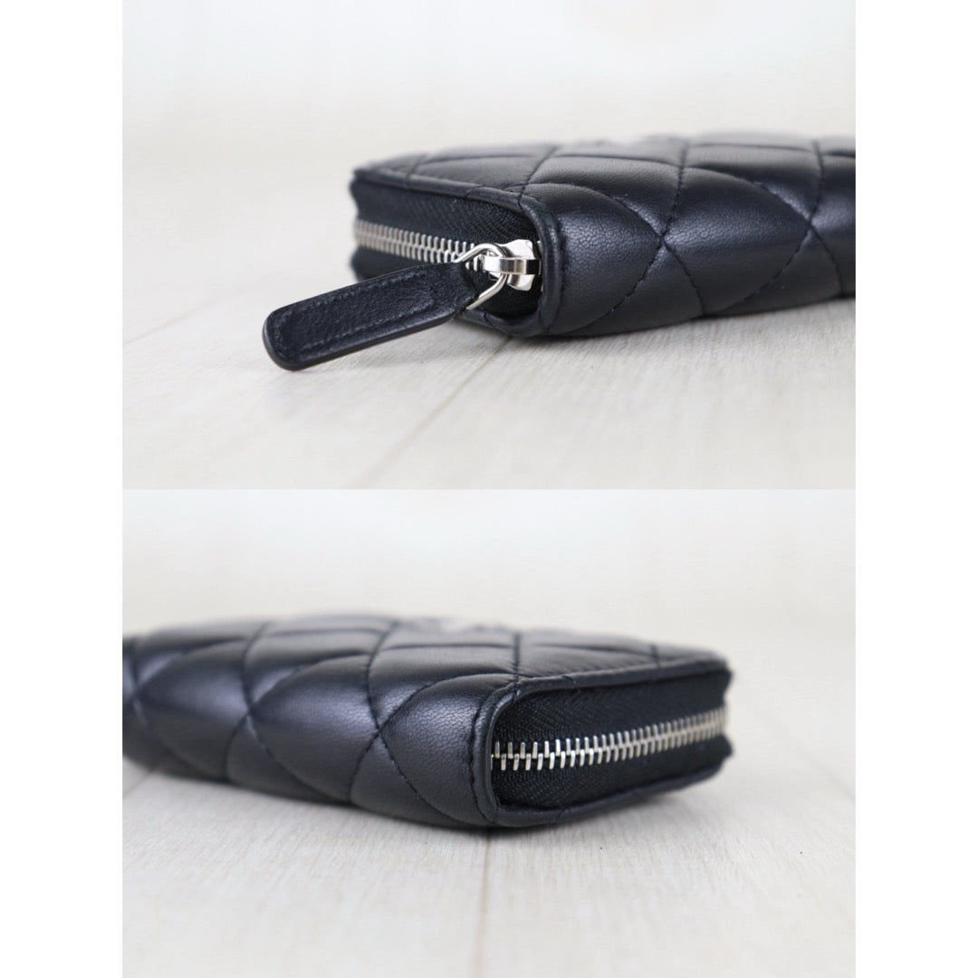 Include Entrupy Certificate of Authenticity｜Good ( Rank AB)｜CHANEL Lamb Skin Black Zip Coin Purse Made In 2020Year｜S26072506