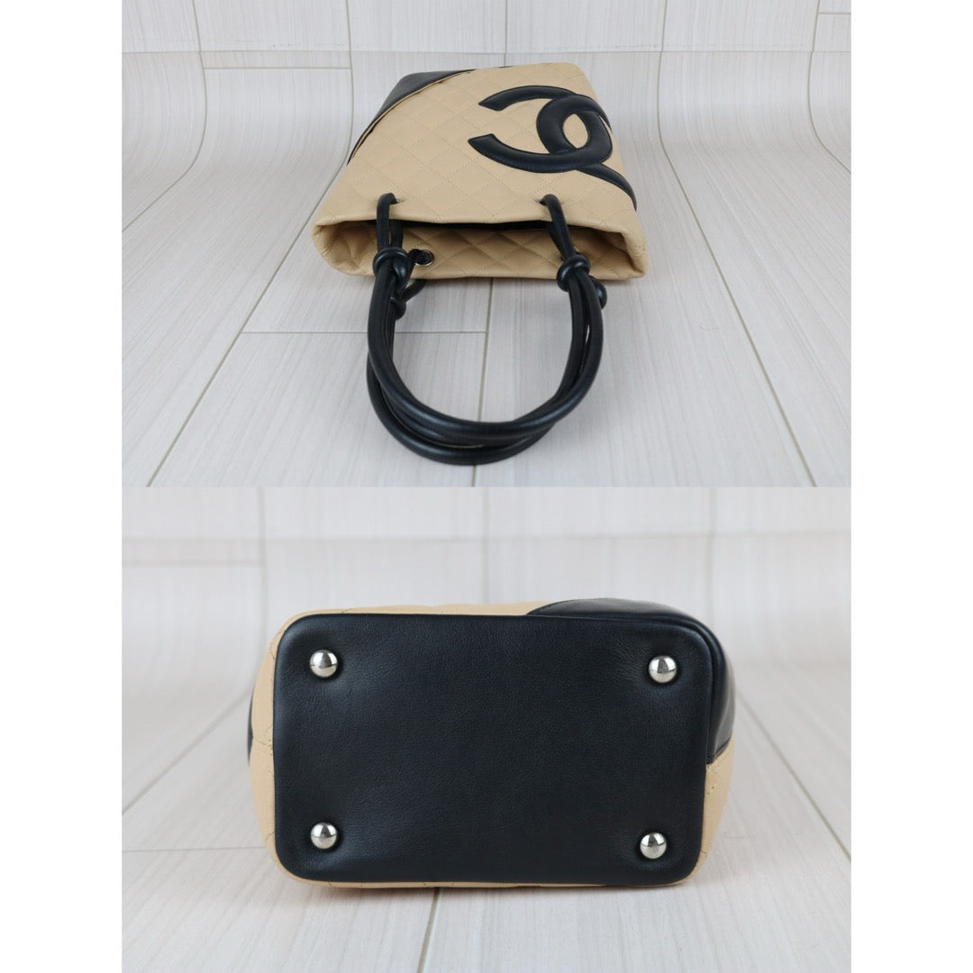 Include Entrupy Certificate of Authenticity｜Good ( Rank AB)｜ CHANEL Cambon Line Calf Leather Mini Tote Bag Beige Made In 2004-2005Year｜Y26051522
