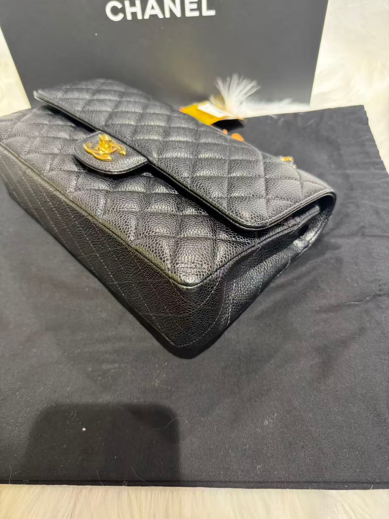 Include Entrupy Certificate of Authenticity｜Very Good ( Rank A)｜CHANEL Caviar Skin Matrasse Chain Double Flap 25 Shoulder Bag Black