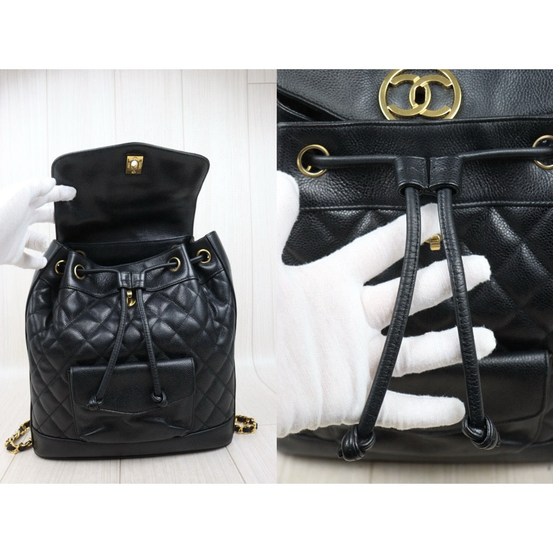 Include Entrupy Certificate of Authenticity｜Good ( Rank AB)｜CHANEL  Caviar Skin Leather Calf Backpack  Black Made in 1991-1994Year｜25042802