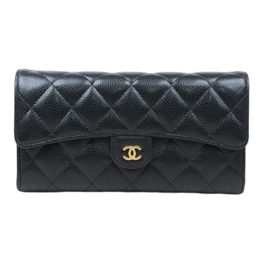 Very Good ( Rank A) ｜CHANEL Caviar Skin Black Long Wallet Made In 2017-2018 Year｜24091924