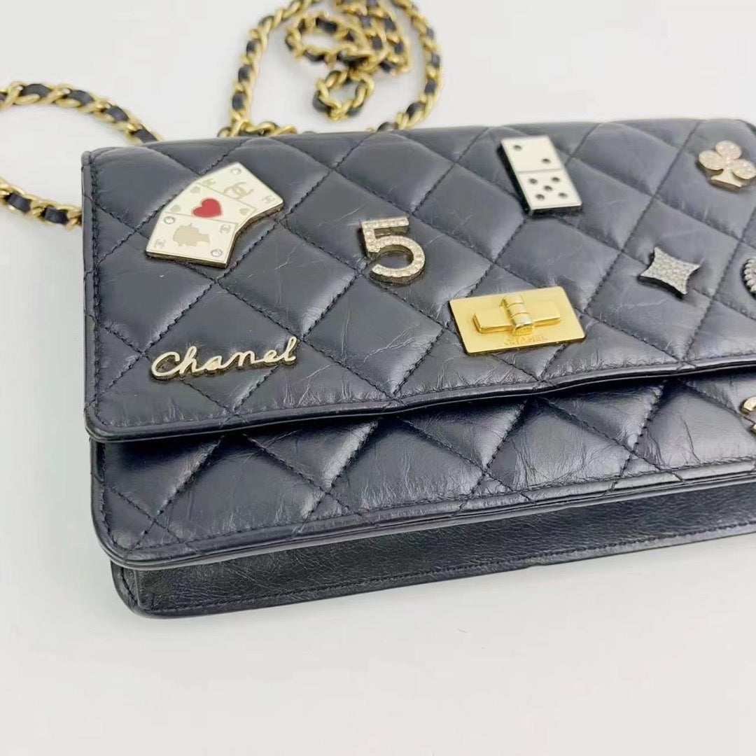 Rank A｜ CHANEL Limited Matelasse Leather 2.55 Chain Wallet Black