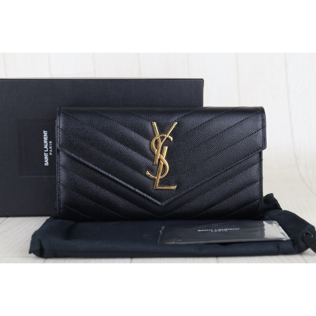 Very Good ( Rank A)｜ Full Set Saint Laurent YSL Caviar Skin Calf Leather  Long Wallet Black｜S25101103