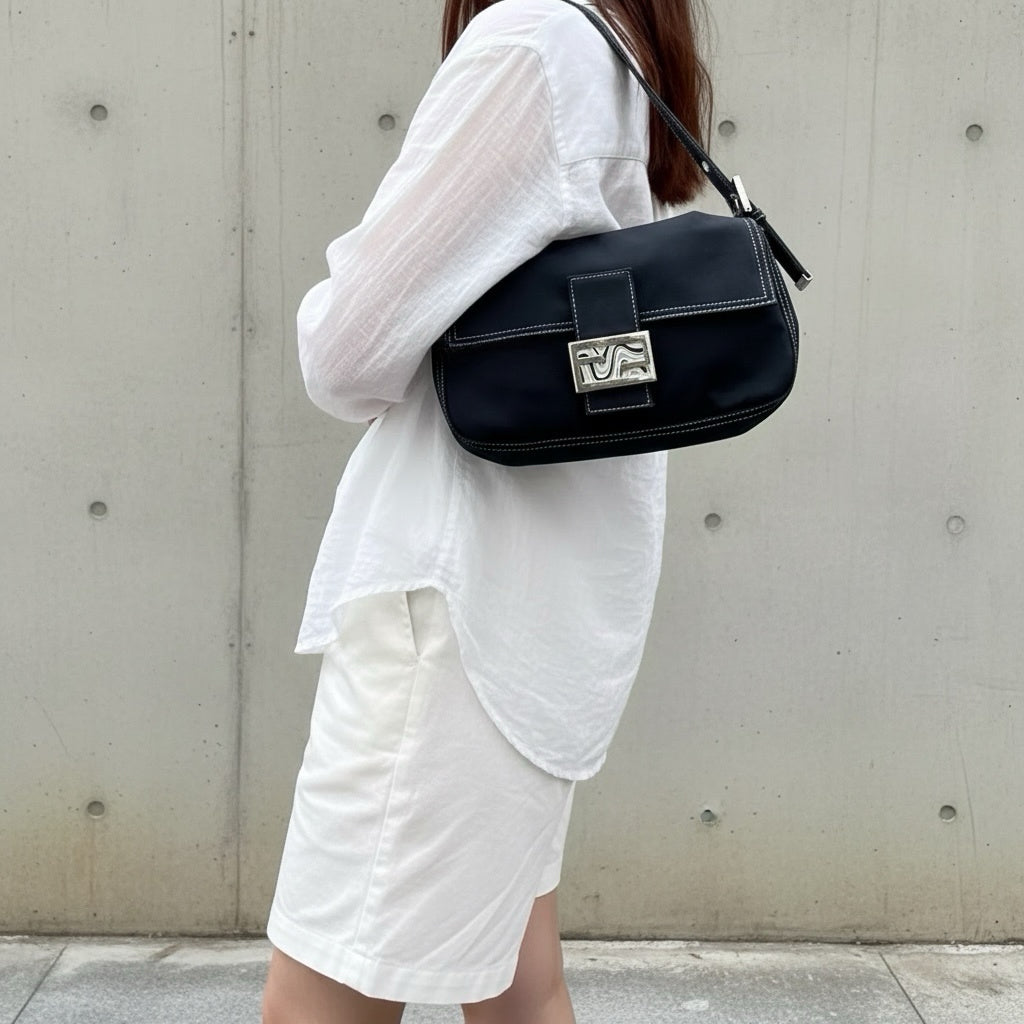 Include Entrupy Certificate of Authenticity｜Good ( Rank AB)｜  FENDI Denim Baguette Shoulder Bag  ｜S26060616