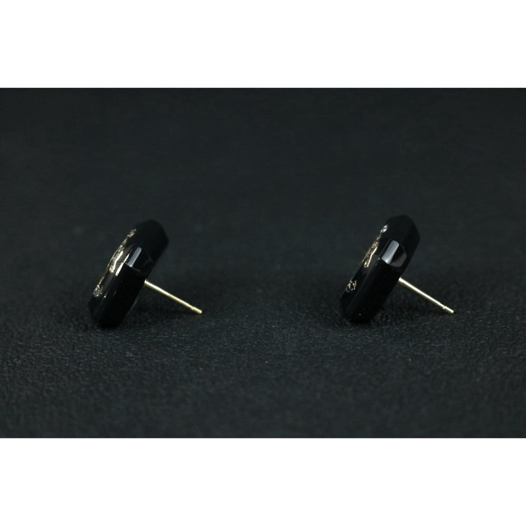 Include Authentic Detective Certificate of Authenticity｜Very Good ( Rank A) ｜CHANEL B23A COCO Mark  Black Acrylic Rhinestone Earrings Made In 2023Year｜S26050716