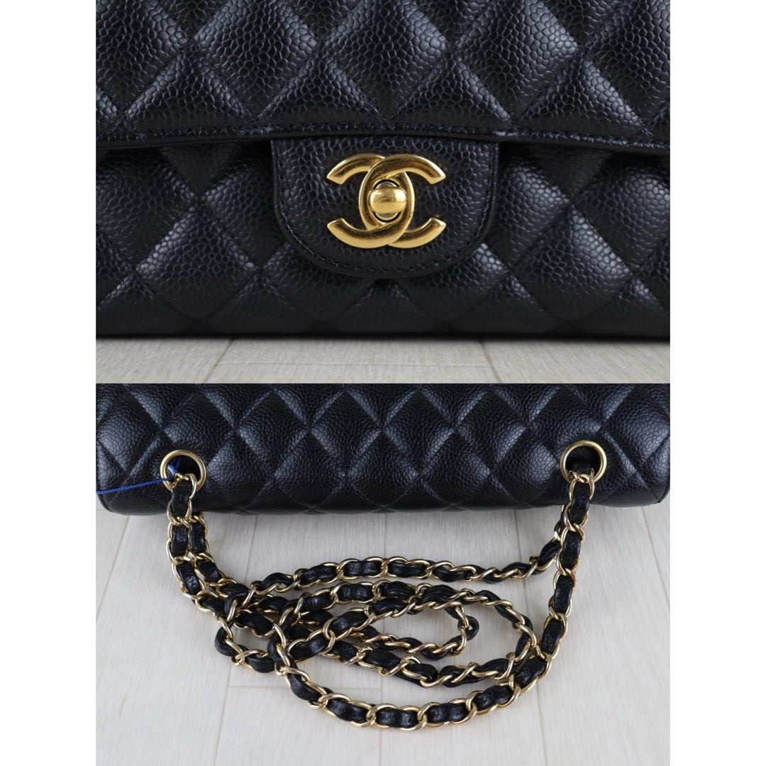 Good ( Rank AB)｜ CHANEL Caviar Skin Matrasse Chain Double Flap 25 Shoulder Bag Black Made In 2015~2016Year  ｜S26013006