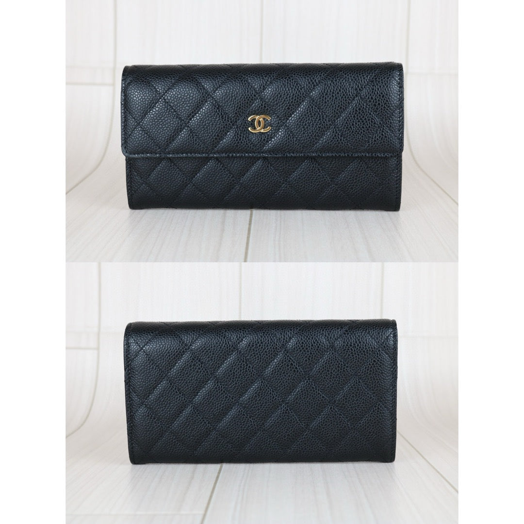 Excellent（Rank SA）｜CHANEL Caviar Skin Black Long Wallet Made In 2012 - 2013 Year｜S24122608