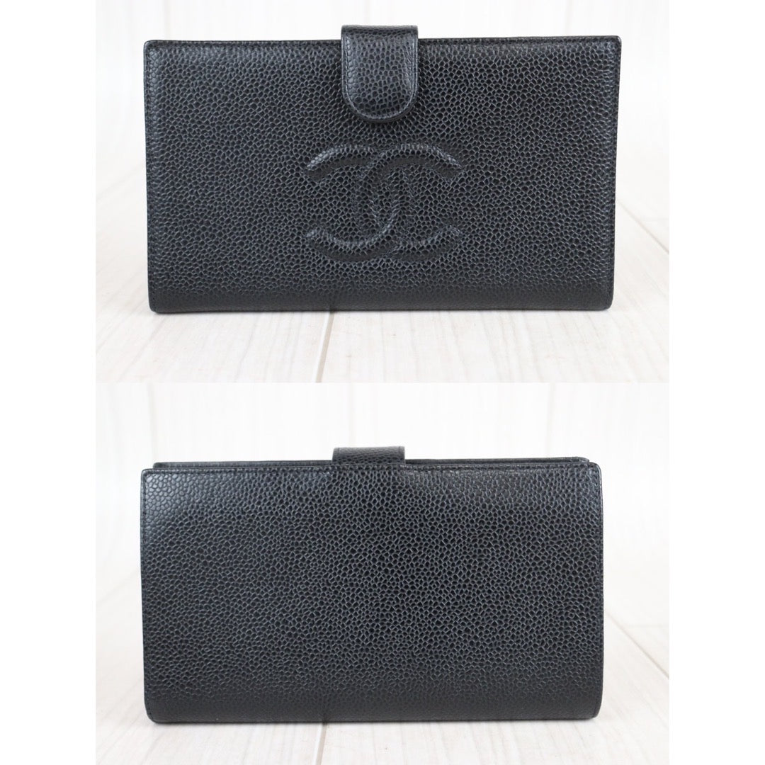 Rank A ｜Chanel Caviar Skin Black Long Wallet Black Made In 2000 Year｜23092619