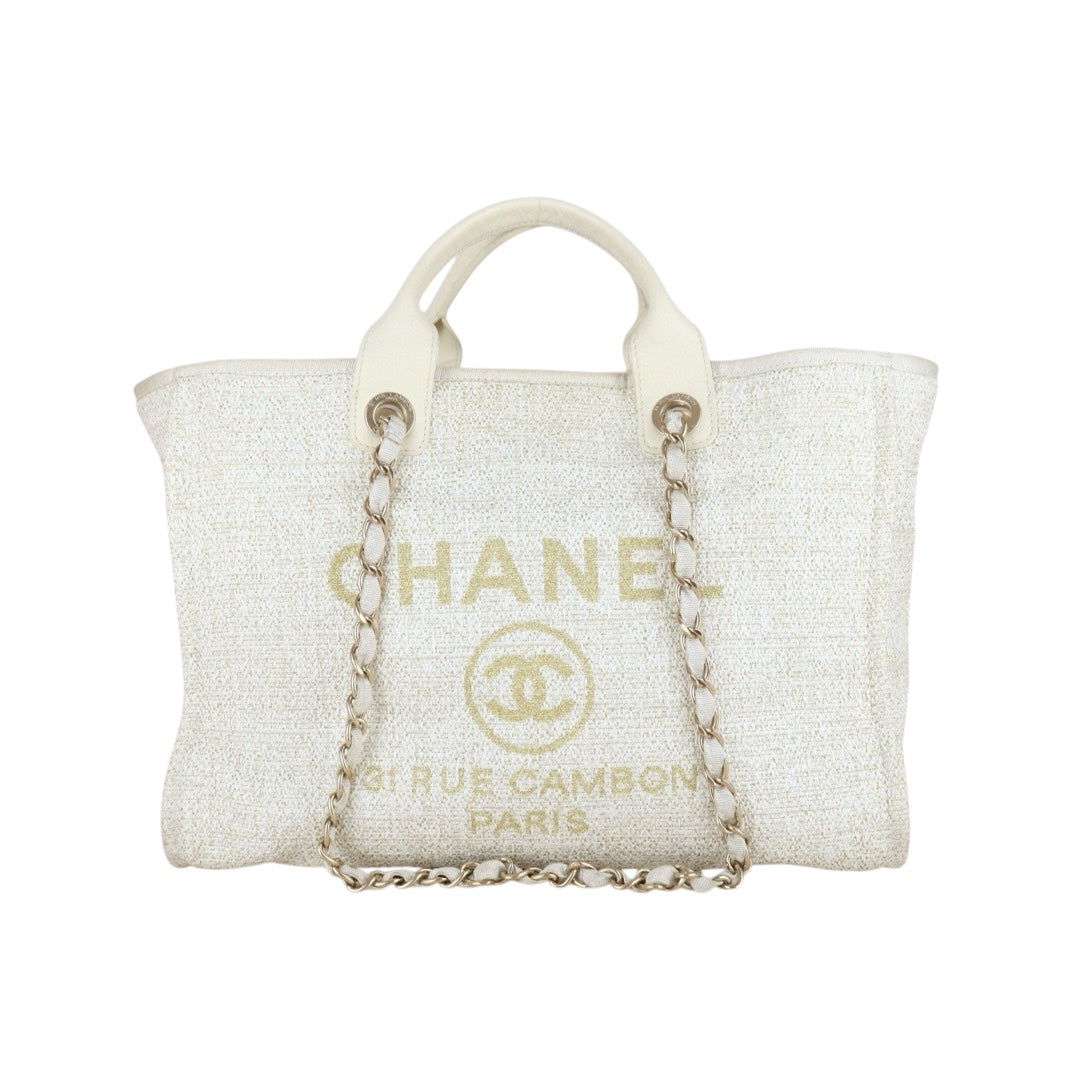 Good ( Rank AB)｜ CHANEL Canvas Tote Bag  White Beige Large Made In 2018-2019 Year｜B25011012