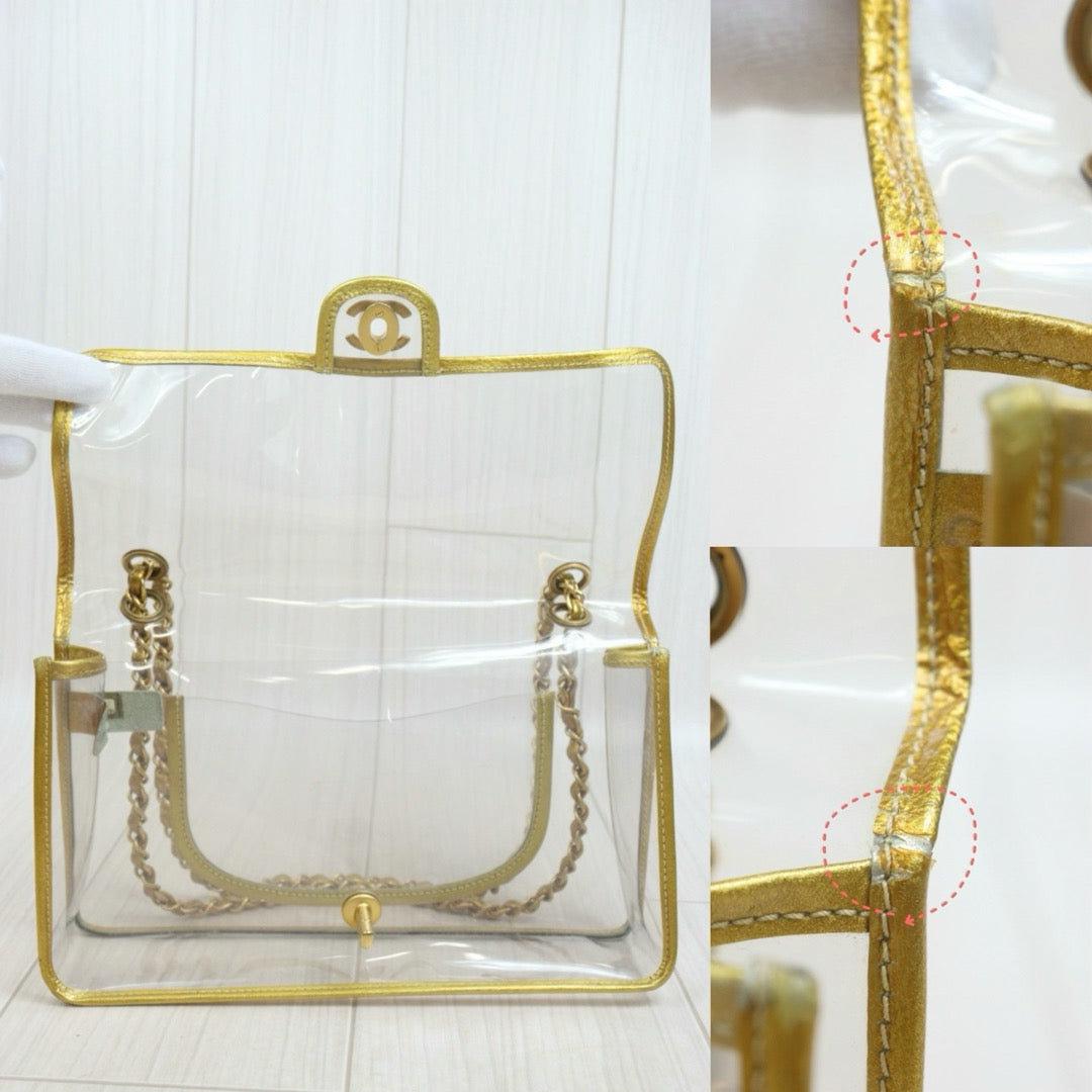 Include Entrupy Certificate of Authenticity｜Good ( Rank AB)｜ CHANEL Gold-trimmed Clear Shoulderbag Made In 2006～2008Year｜S26063001