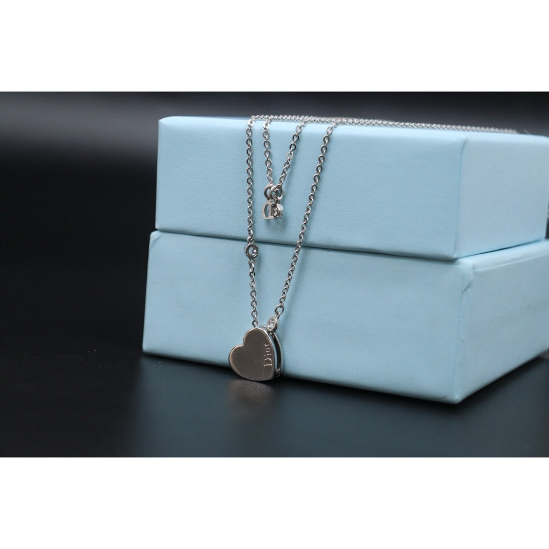 Very Good ( Rank A) ｜ Dior CD Heart Rhinestone Double Chain Long Necklace ｜V25121116