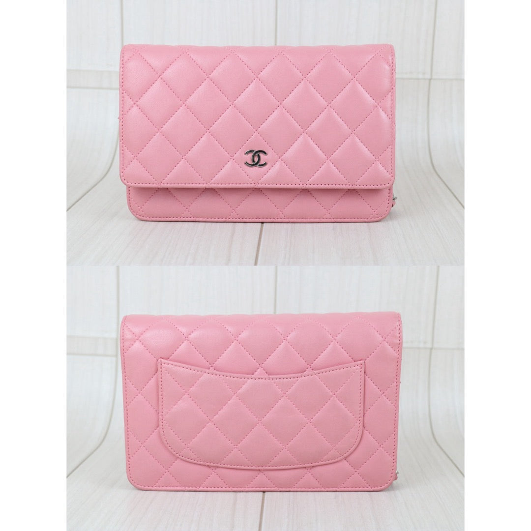 Include Entrupy Certificate of Authenticity｜Good ( Rank AB) ｜CHANEL Lambskin Cherry Blossom Pink WOC Chain Bag Made in 2012-2013 Year｜S26081902