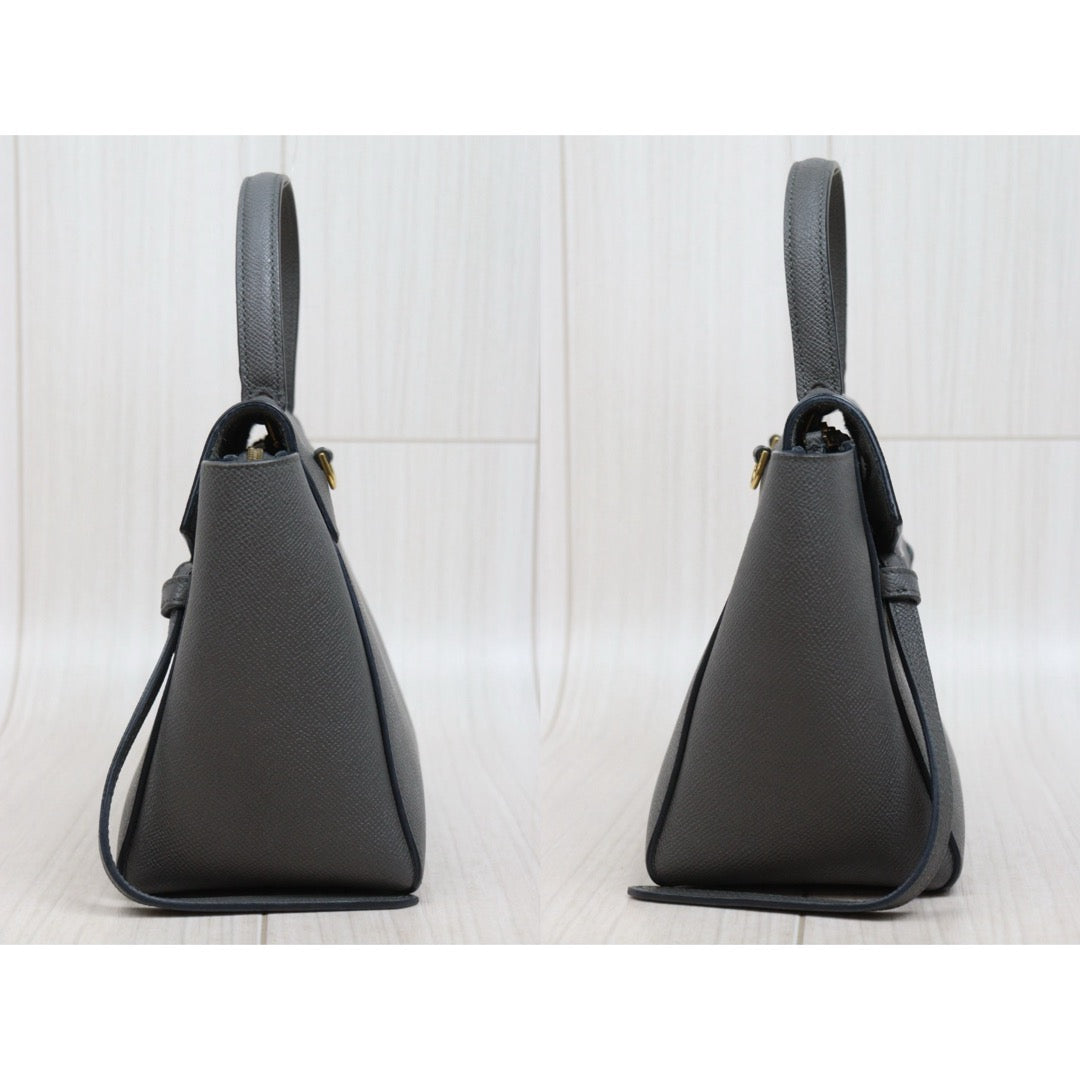 Good ( Rank AB)｜CELINE Calf Leather  Belt Nano Handbag Shoulder Bag Etoupe Grey｜S26030904