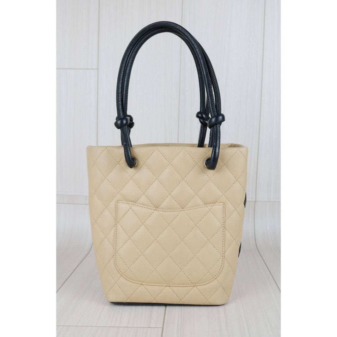 Include Entrupy Certificate of Authenticity｜Good ( Rank AB)｜ CHANEL Cambon Line Calf Leather Mini Tote Bag Beige Made In 2004-2005Year｜Y26051522