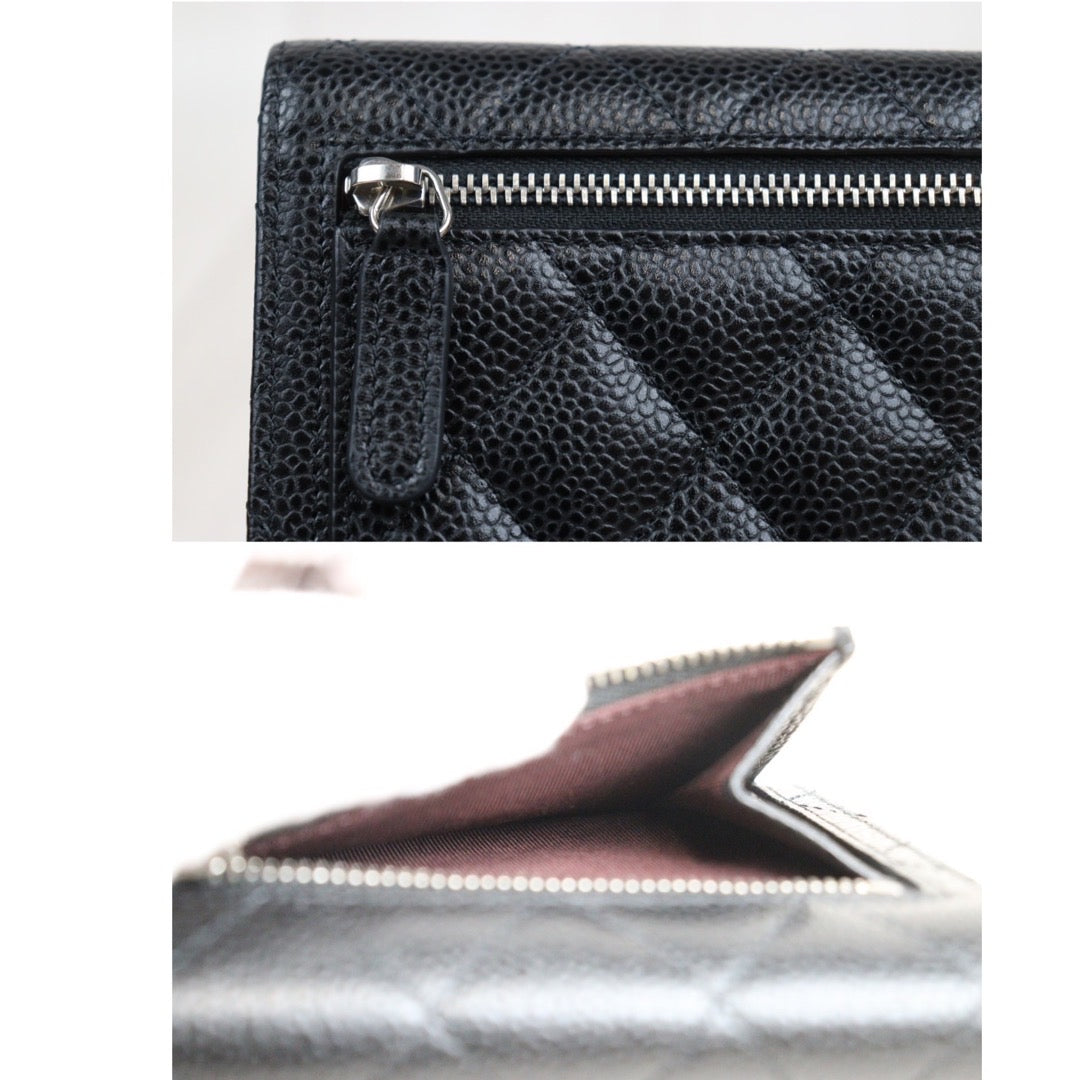 Rank A ｜Chanel Caviar Skin Tri-fold Wallet Black Made in 2018