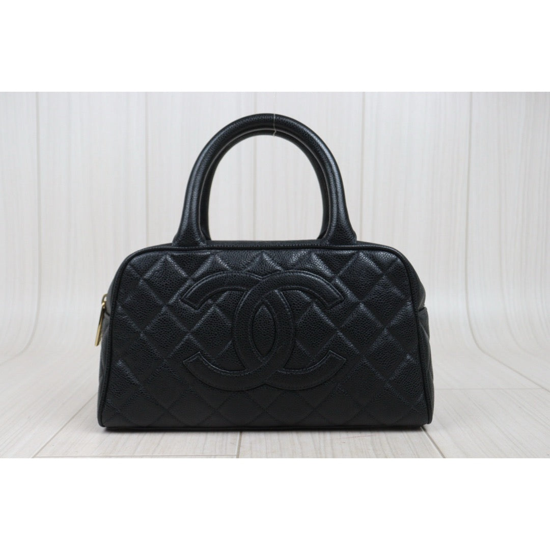 Good ( Rank AB)｜ CHANEL Caviar Skin Leather Calf Leather Bowling Hand Bag Black Made In 2005～2006 Year｜A25091201